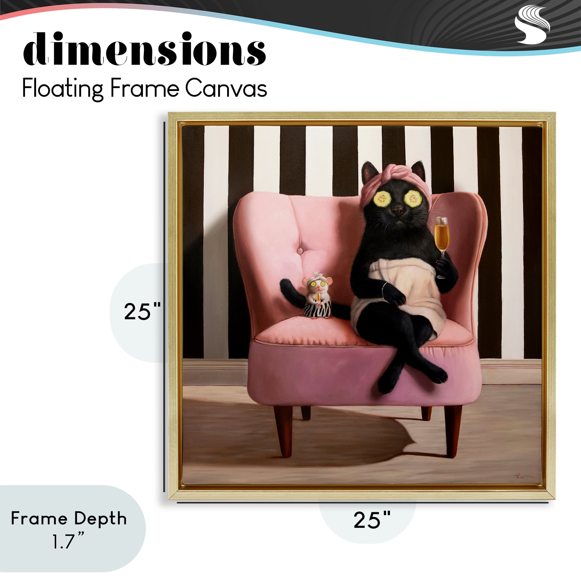 Stupell Industries Pamper Party Cat Gold Framed Floater Canvas Wall Art, design by Lucia Heffernan