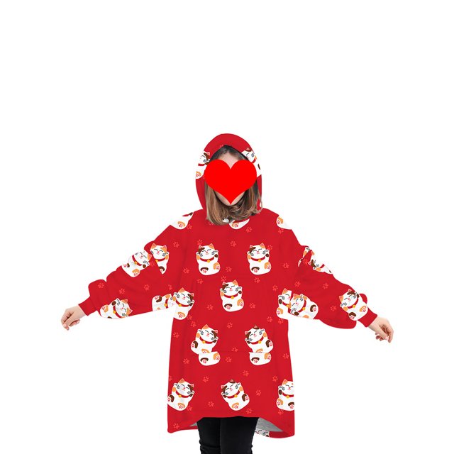 Fortune Matching Family Wearable Blanket Oversized Hoodies Pullover Christmas Pajama