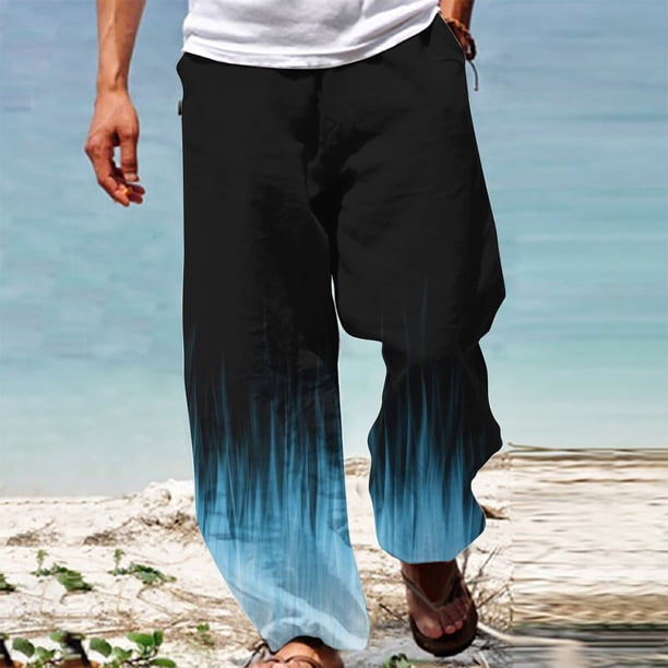 Pantalones largos de verano para hombre, informales, a la moda, con estampado degradado, cintura elástica, rectos