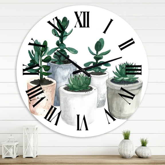 Designart 'Cactus And Succulent House Plants Vi' Farmhouse Wall Clock