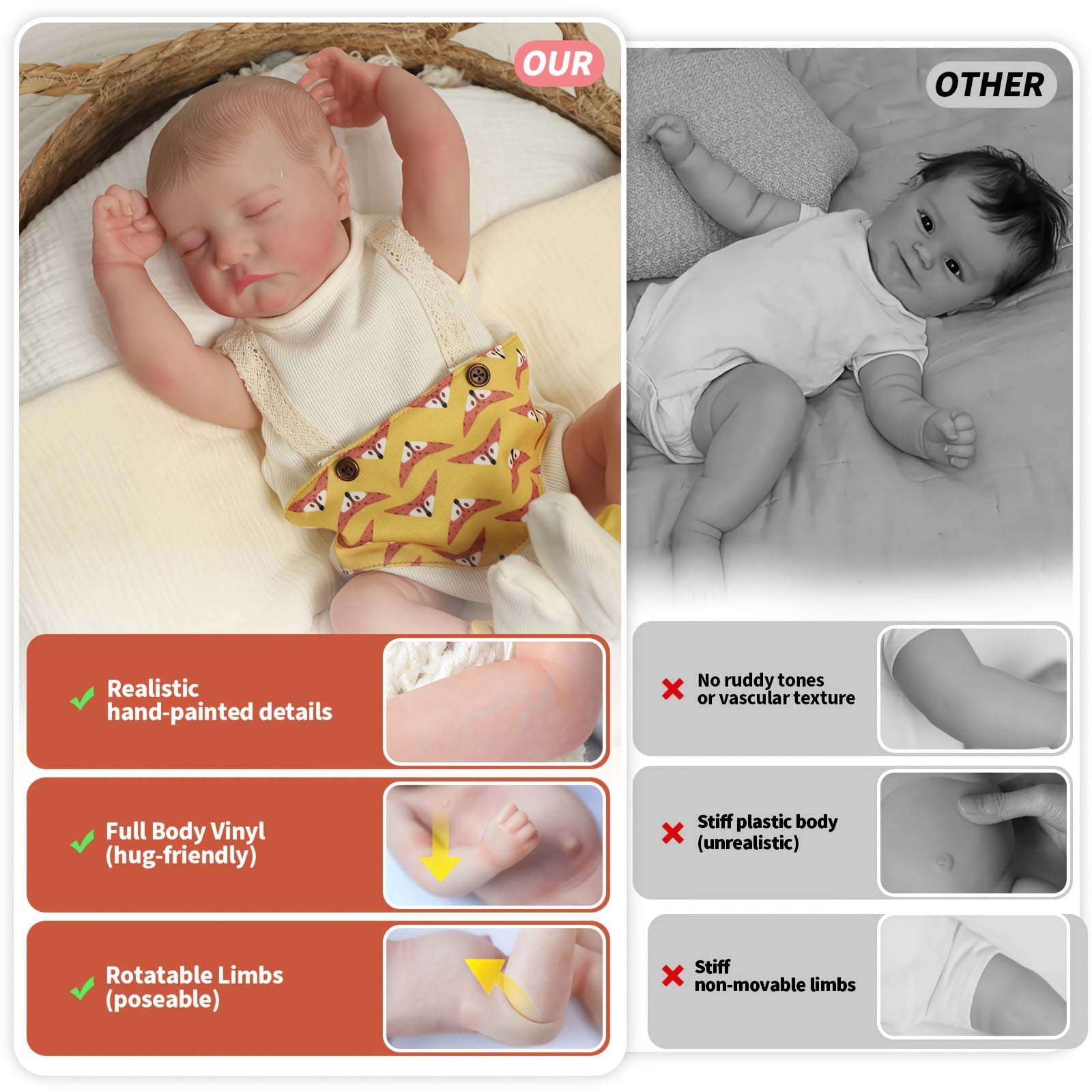 18 Inch Reborn Baby Doll Levi, Handmade Realistic Newborn Baby Doll, Full Vinyl Lifelike Baby Doll Collectible Toy, Home Decoration Gift For Birthday