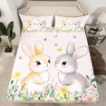 thumbnail image 2 of Feelyou Cute Bunnies Teens Queen Sheet Sets, Cartoon Rabbit Butterfly Flat Sheet, Watercolor Flower Floral Queen Fitted Sheet, Super Cozy Room Decor, 4 Pieces, 2 of 7