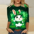 thumbnail image 2 of Womens St Patricks Day Shirt Cute Green Graphic Tee Crew Neck 3/4 Sleeve Cotton T Shirts Rabbit Print Top Irish Festival Outfit, 2 of 5
