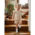 thumbnail image 4 of AceBaby Toddler Baby Girls Summer Outfits, 6M-5TRuffled Sleeve Bow T-Shirt and Shorts  2Pcs Set Clothes, 4 of 9