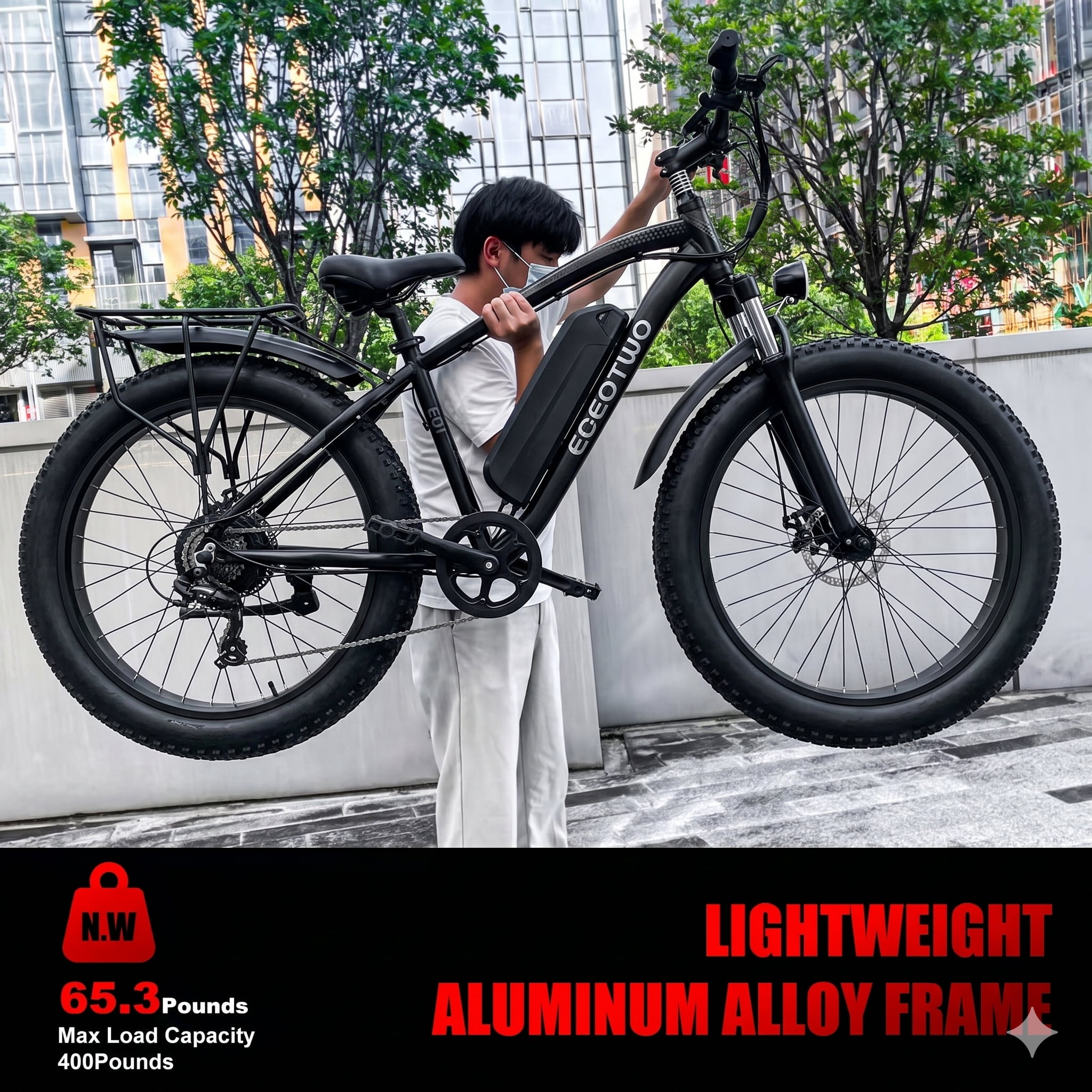 EOEOTWO 26" Fat Tire Electric Bike for Adults 1500W Peak Motor, 48V 15Ah Removable Battery, 34 MPH Fast E-Bike with 60-Mile Range, All-Terrain Mountain Bicycle with Front Suspension, UL2849 Certified