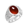 thumbnail image 3 of RYLOS Men's Rings Sterling Silver Nugget Ring with Cabochon Gemstone & Diamonds Garnet Rings For Men Size 8, 3 of 7