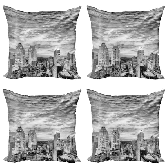 Ambesonne Landscape Throw Pillow Cover 4 Pack, New York Skyscraper, 24", Black White