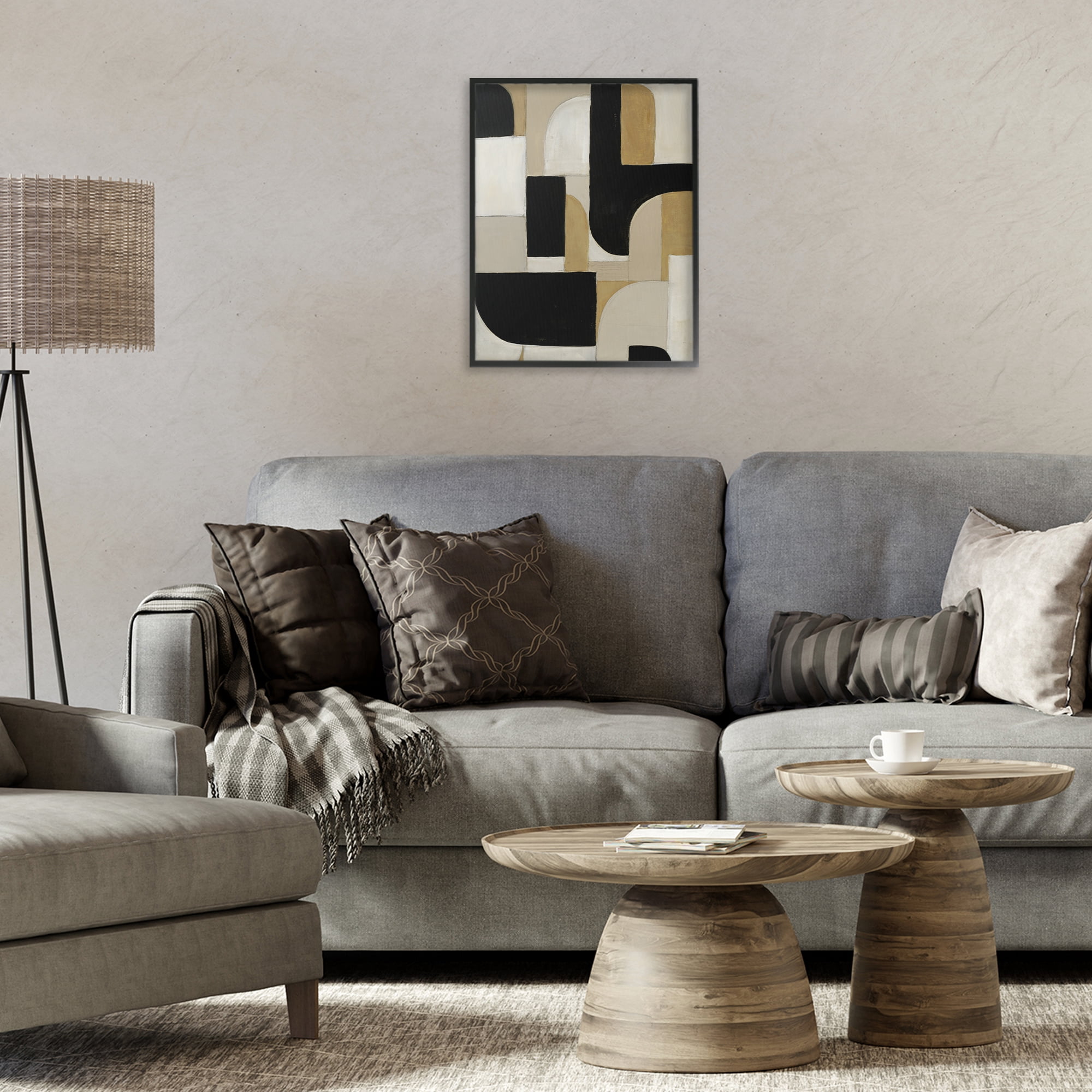Stupell Industries Black & Neutral Shapes Black Framed Giclee Art, design by Kippi Leonard