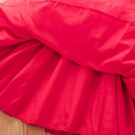 

PEASKJP Vintage Dress for Girls Toddler Kids Plus Size Tulle A-Line Flowy Short Sleeve Pageant Princess Dress Red 6-12 Months