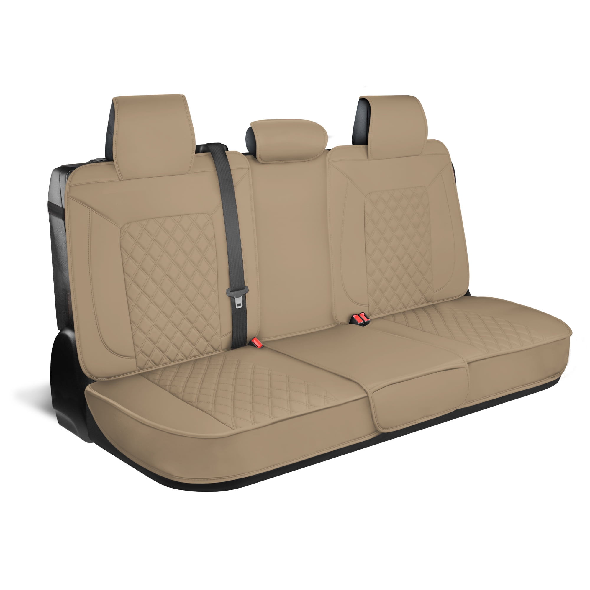 MotorBox Premium Napa Leather Rear Seat Cover – Semi Universal Fit for Most Cars, Truck & SUV – Beige Back Seat Protector – Anti-Slip, Durable Bench Cover – Easy Install, Luxury Car Interior Upgrade