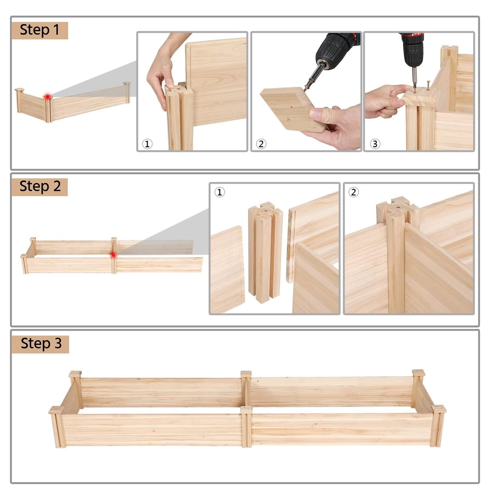 Wooden Elevated Raised Garden Bed Kit Divisible - Garden Planter Boxes for Vegetables Outdoor Outside 95x 25 x 11inches