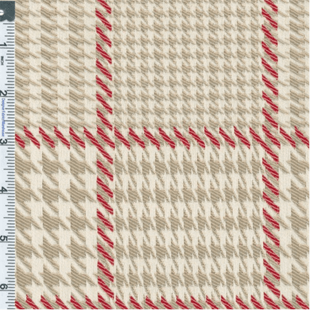 Neutral Red Houndstooth Plaid Drapery Fabric By The Yard Neutral Red Houndstooth Plaid Drapery Fabric By The Yard
