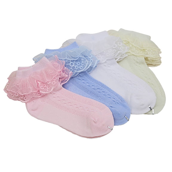 LYMAYTER 1-12Y 4 Pack Kids Girls Socks Double Frilly Ruffle Ankle Socks Toddler Cute Dress Princess