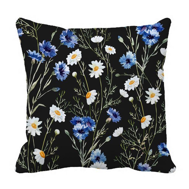PHFZK Watercolor Pillow Case, Cornflower Daisy Floral Print Pillowcase