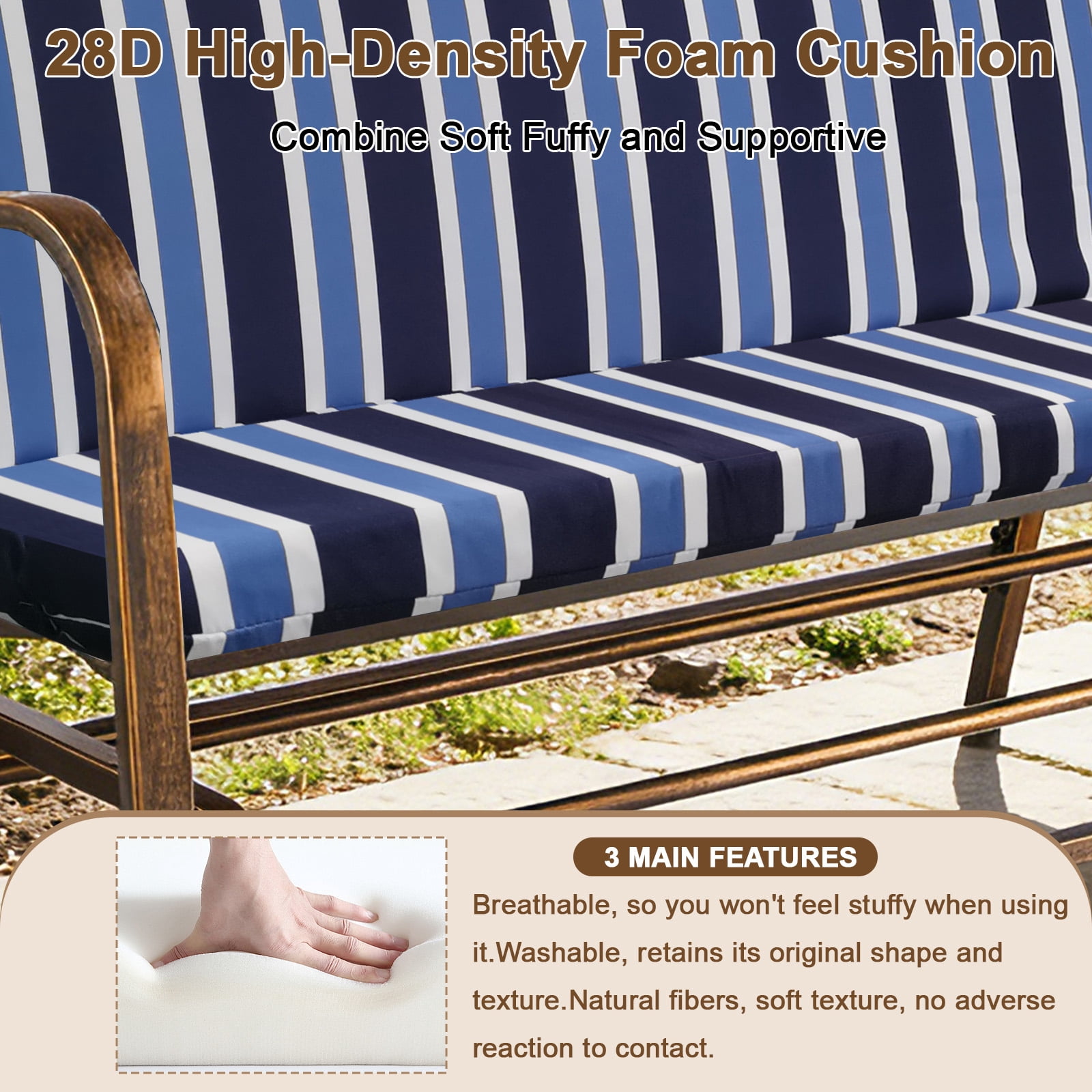 Outdoor Loveseat Glider Cushion 42”x48” Waterproof Patio Seat Pad for Bench, Swing & Furniture, Purple and Blue Stripes,1PCS