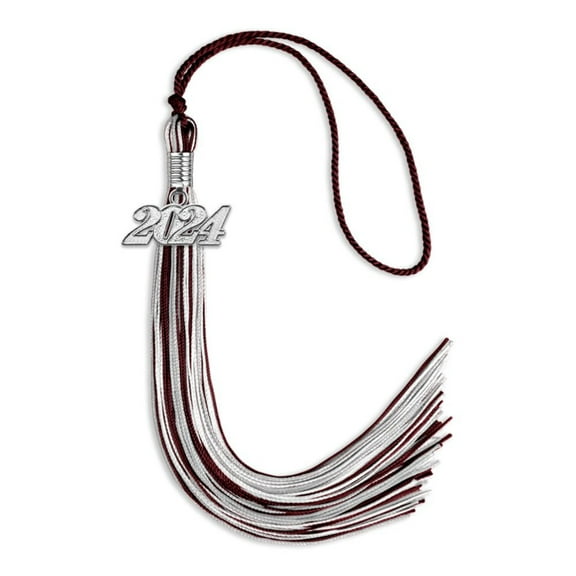 Endea Graduation Maroon/Silver/White Mixed Color Graduation Tassel with Silver Date Drop