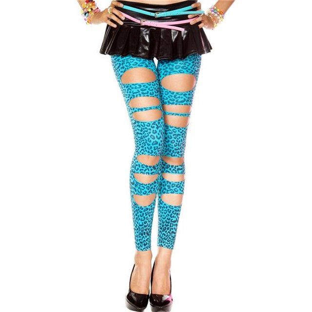 Cut Out Leopard Print Leggings - Turquoise