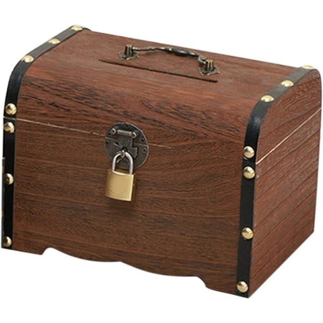 Monedero vintage de madera tallada con cerradura
