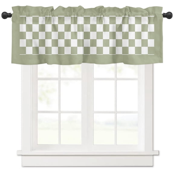 Hokiten Rod Pocket Curtain Valance, Sage Green Plaid Farmhouse Window Valance for Living Room, Bedroom, Kitchen Farmhouse Green White Checkered Lace 42"W x 18"L