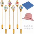 thumbnail image 1 of 6 alfileres de sombrero de porcelana, alfileres de seguridad vintage, broches de porcelana con diseños de plantas., 1 of 5