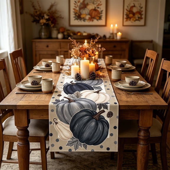 Yhmxh Maple Leaves Fall Table Runner, Linen Autumn Thanksgiving Decor Table Runner, Seasonal Farmhouse Table Dresser Scarf for Dining Table, Harvest Holiday, Thanksgiving & Farm Rustic Home Decor
