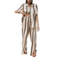 thumbnail image 2 of Yunliwuli Women Summer Pajamas Set Stripe Print Button up Shirt and Elastic Wide Leg Pants for 2 Piece Loungewear Soft Sleepwear, 2 of 10