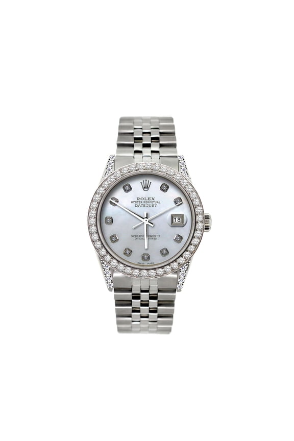 Pre-Owned Rolex Datejust 36MM 16200 Blue Mother of Pearl Diamond Dial Diamond Bezel Stainless Steel Jubilee Bracelet 1.2ct