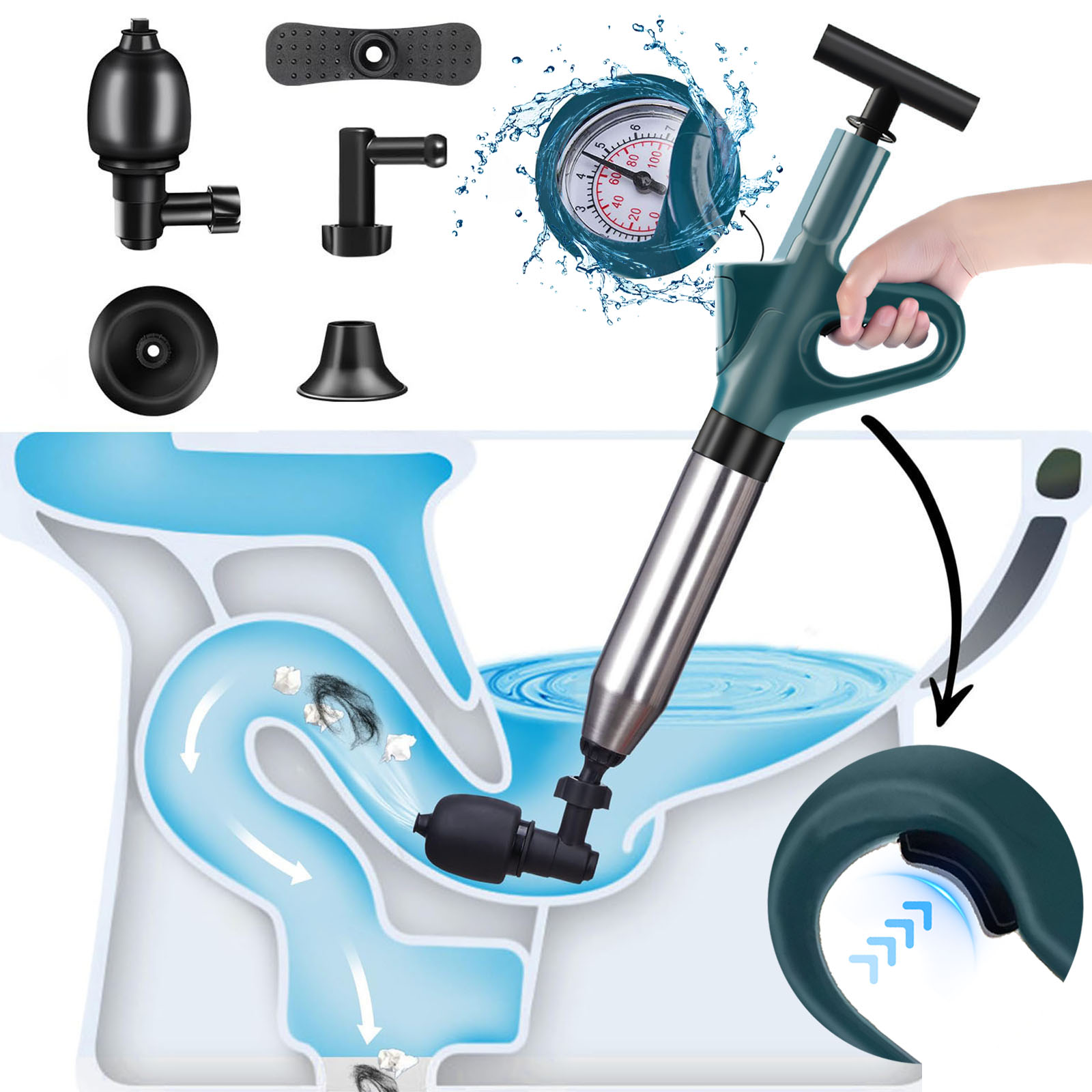 ZEKURAPA Air Drain Blaster Toilet Plunger with Pressure Display photo 1