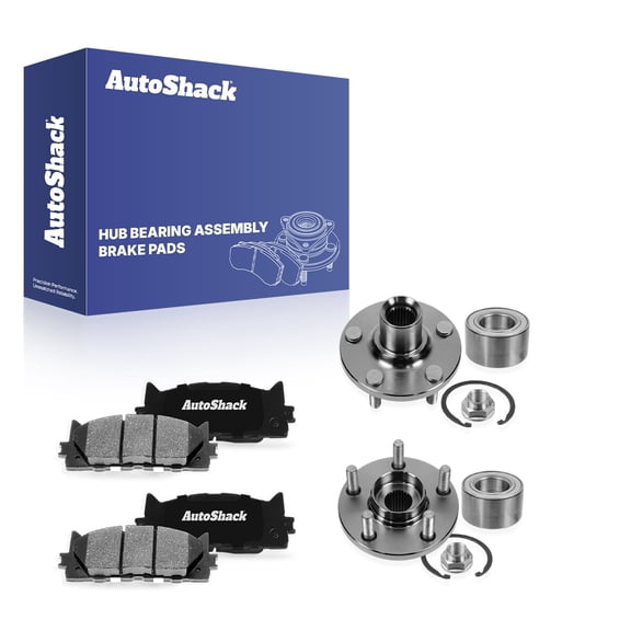 AutoShack Front Ceramic Brake Pads   Wheel Hub Bearing Assemblies without ABS Replacement for 2007-2011 Toyota Camry 6-PC Kit