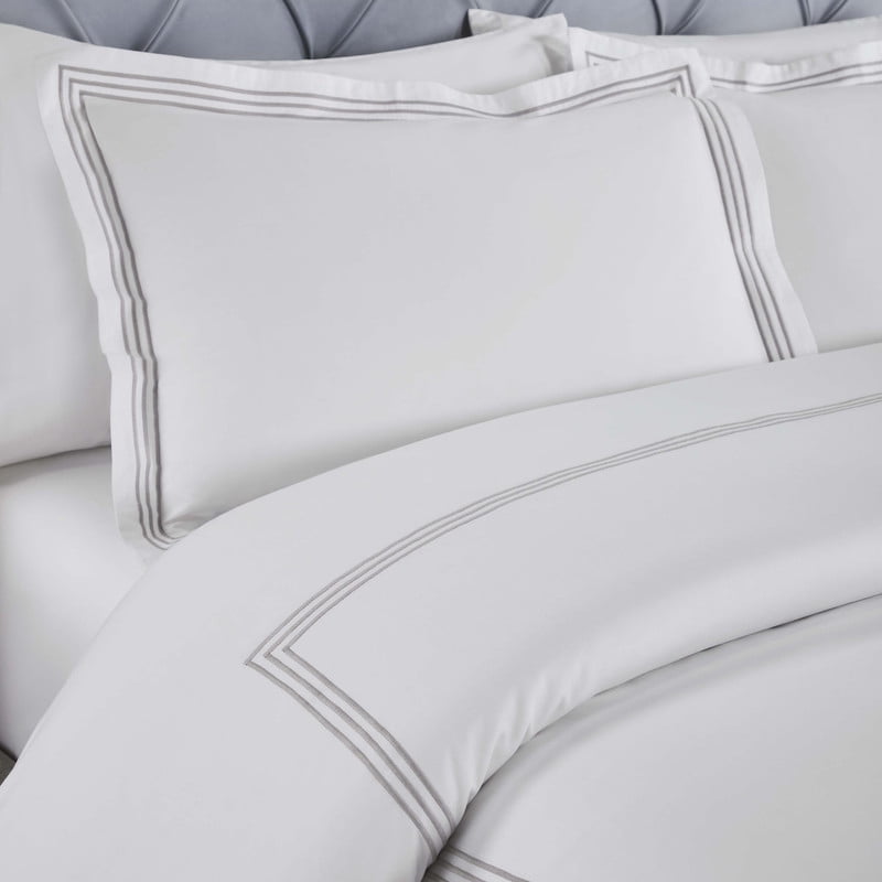 Superior Brandon Embroidered Cotton Duvet Cover Set, Full/Queen, White/Silver