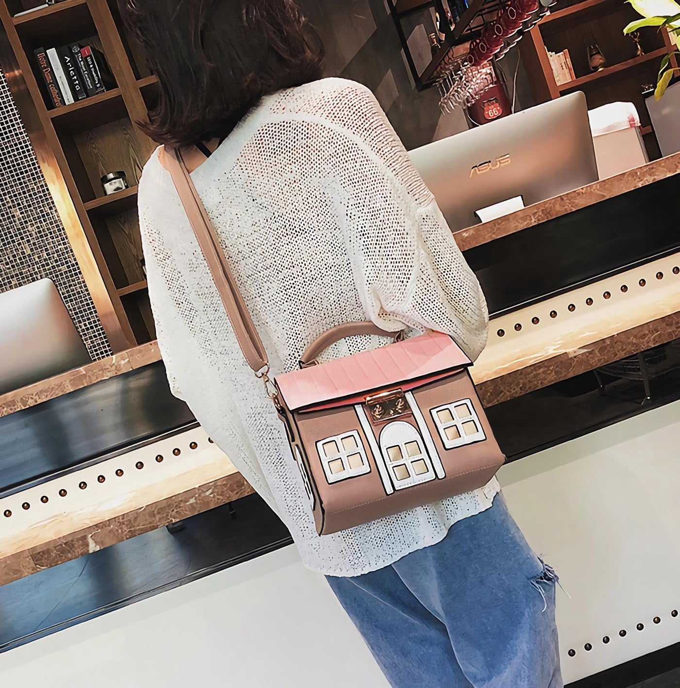 House Shaped Unique Novelty Purse for Women Mini Funny Weird Shoulder Crossbody Bag Handbag Clutch PU Leather