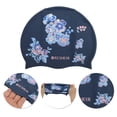thumbnail image 3 of Gorro de natación impermeable de silicona con estampado de flores azul de Bargains Únicos 1 Pc, 3 of 5