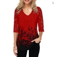 thumbnail image 1 of Blusa Camiseta De Manga 3/4 Con Cuello En V Con Estampado De Encaje Mujer Blusa De Verano Top, Rojo, L Sweethay AP002096-19, 1 of 5