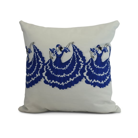 Simply Daisy, 18" x 18" 3 Cuban Dancers, Geometric Print Outdoor Pillow, Royal Blue