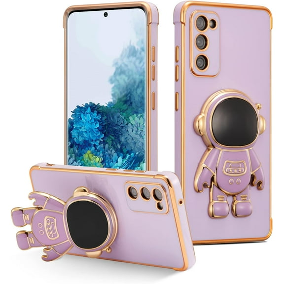 for Samsung Galaxy S20 FE 5G Case Cute 6D Astronaut Case with Stand Function Luxury Plating Case Cover Slim Fit Soft TPU Shockproof Bumper Protective Electroplated Case for Girls Boys,Purple