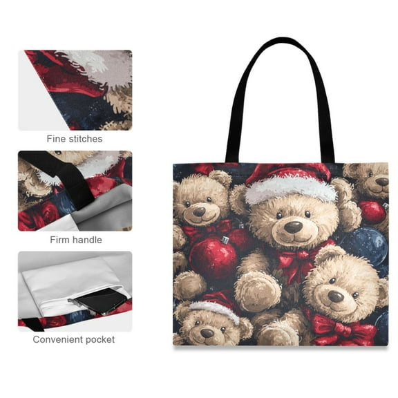 Canvas Tote Bag for Women Girls Design Print Bears Christmas Ornaments Tote