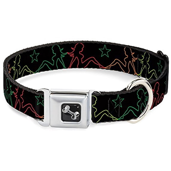 Buckle-Down 15-26" Mud Flap Girl Diamonds Black White Dog Collar Bone, Large