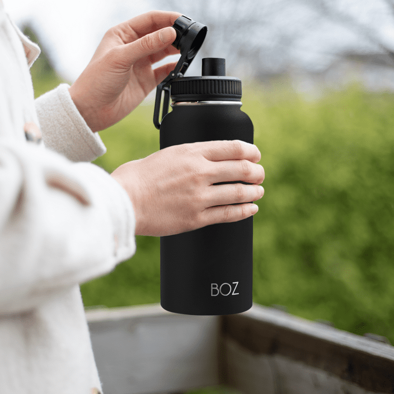 Boz Stainless Steel Water Bottle XL (1 L / 32oz) Wide Mouth, Vacuum Double Wall Insulated (Grey)