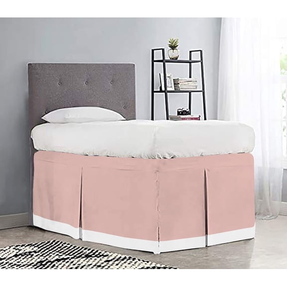 Dorm Room Bed Skirt - College Dual Tone Dorm Bed Skirt - Long Two Tone Dorm Bedskirts - Extra Long Dorm Room Bed Skirt - Brushed Microfiber Two Tone Bedskirts - Twin-XL - 58" Drop, Blush