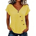 thumbnail image 3 of Favoffer Women's Plaid Pullovers V Neck Short Sleeve Button Placket Grid Weave Loose Silhouette Daily Shirts Picnic Gathering Weekend Rest, 3 of 8