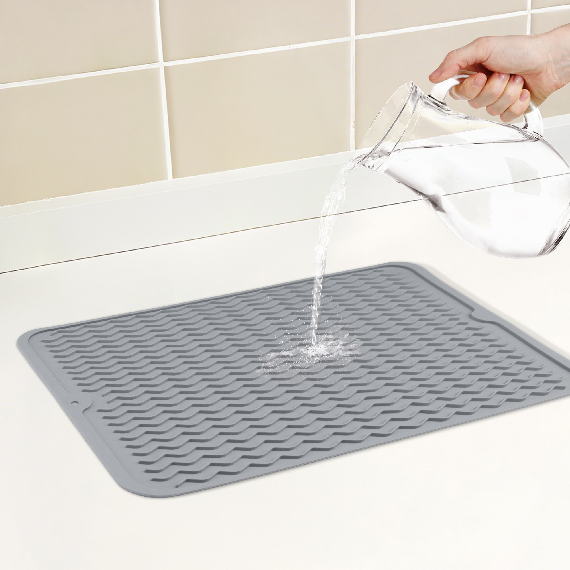 Unique Bargains Silicone Easy Clean Waterproof Dish Drying Mat Dark Gray 15.7*11.8 inch