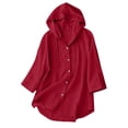 thumbnail image 5 of FchengtaiS Short Sleeve Cotton Linen Hoodies for Women Button Down Sun Protection Hooded Shirts Summer Casual Loose Vacation Beach Top, 5 of 6