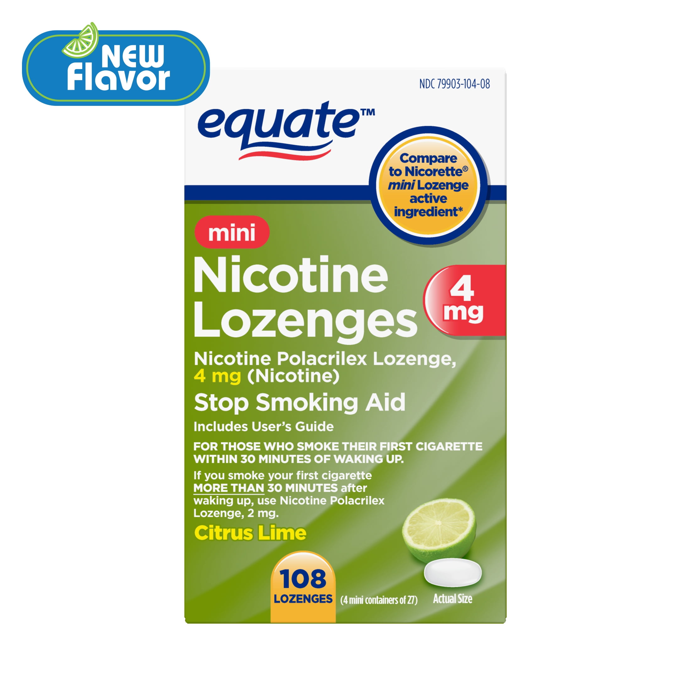 Equate Mini Nicotine Polacrilex Lozenge 4 mg, Citrus Flavor, 108 Count