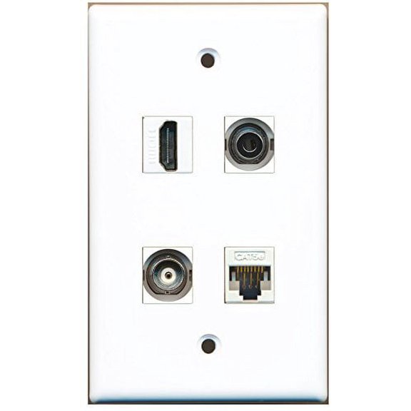 RiteAV - 1 Port HDMI 1 Port 3.5mm 1 Port BNC 1 Port Cat5e Ethernet White Wall Plate