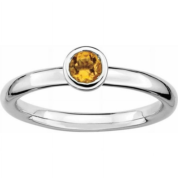 Sterling Silver Low 4mm Round Citrine Ring