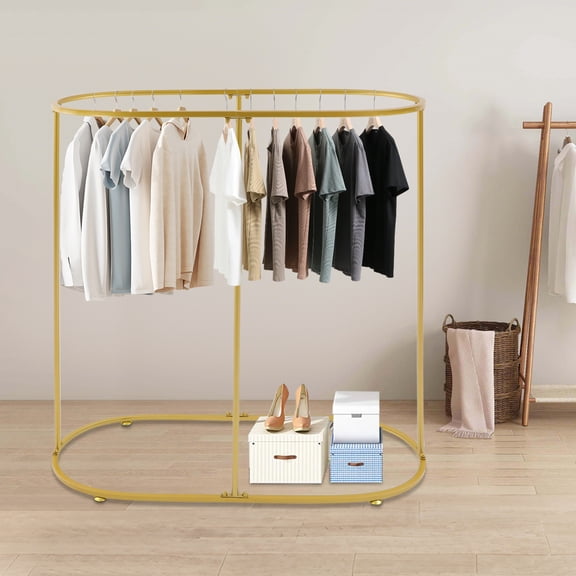 Gold Oval Garment Rack Floor Standing Clothing Rack Commercial Oval Clothes Stand for Clothing Store, Home