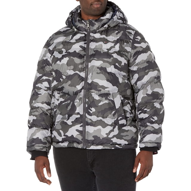 Chaqueta Tommy Hilfiger Classic con capucha acolchada gris camuflaje