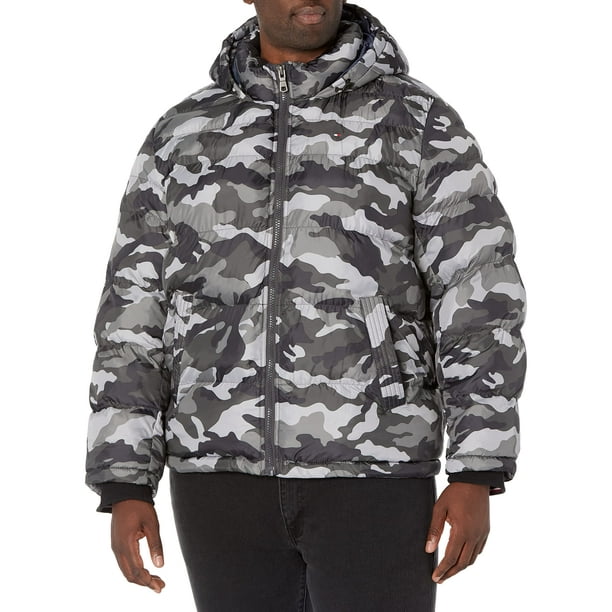Chaqueta Tommy Hilfiger Classic con capucha acolchada gris camuflaje