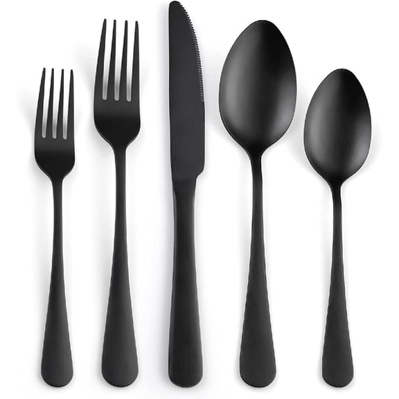 Matte Silverware Set for 8,40-Piece Satin Finish Black Flatware Set,Stainless Steel Eating Dish Cutlery For 8,Dinner Knifes Forks Spoons,Satin,Utensils Tableware for Kitchens Dishwasher Safe