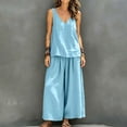 thumbnail image 5 of sdhkgrrt Women's 2 Piece Lounge Outfit V Neck Sleeveless Tank Matching Wide Leg Pants Loose Boho Vacation Casual Set Solid Travel Tracksuit Clothing, Light Blue S, 5 of 7